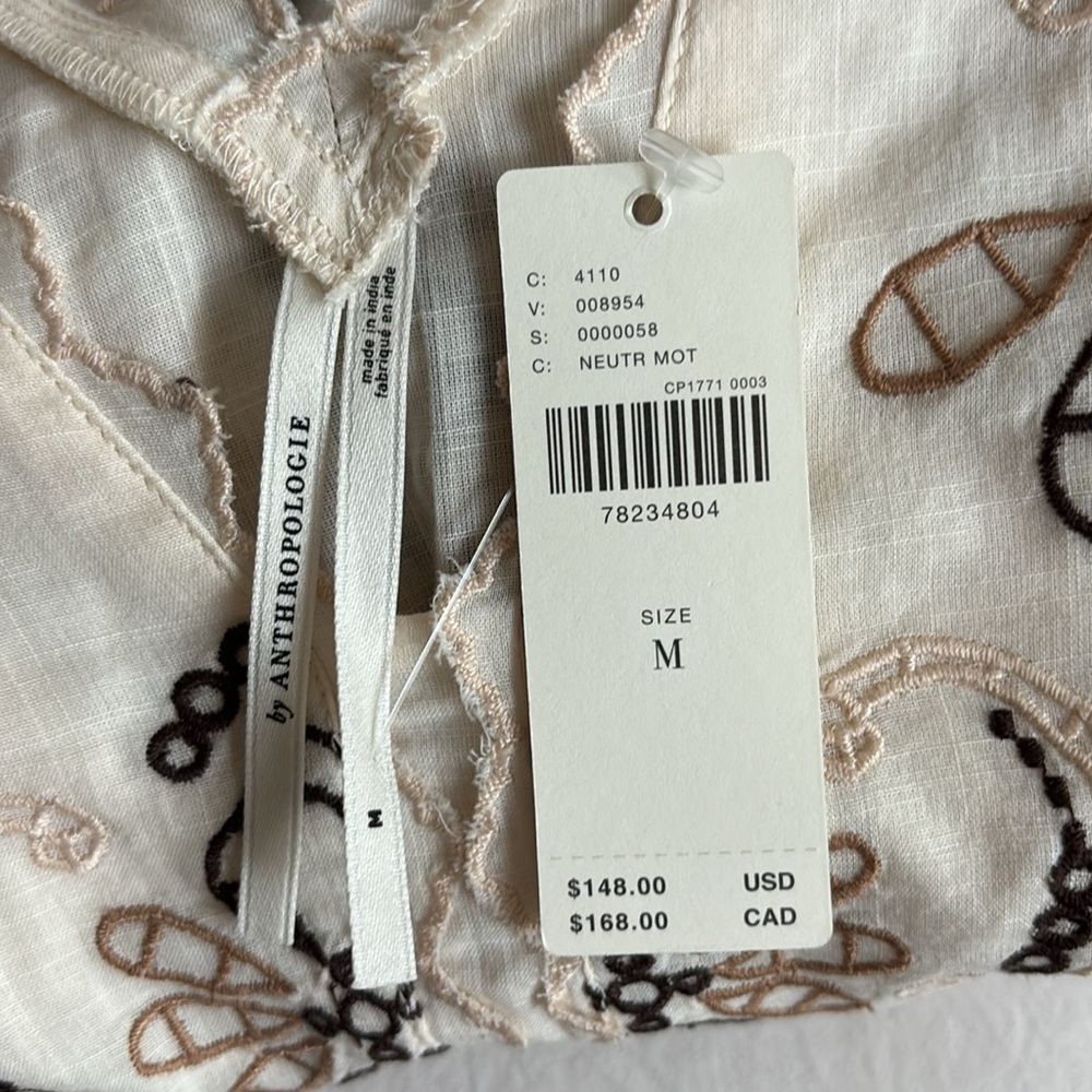 Anthropologie Cream and Black Embroidered Top - Picture 4 of 8